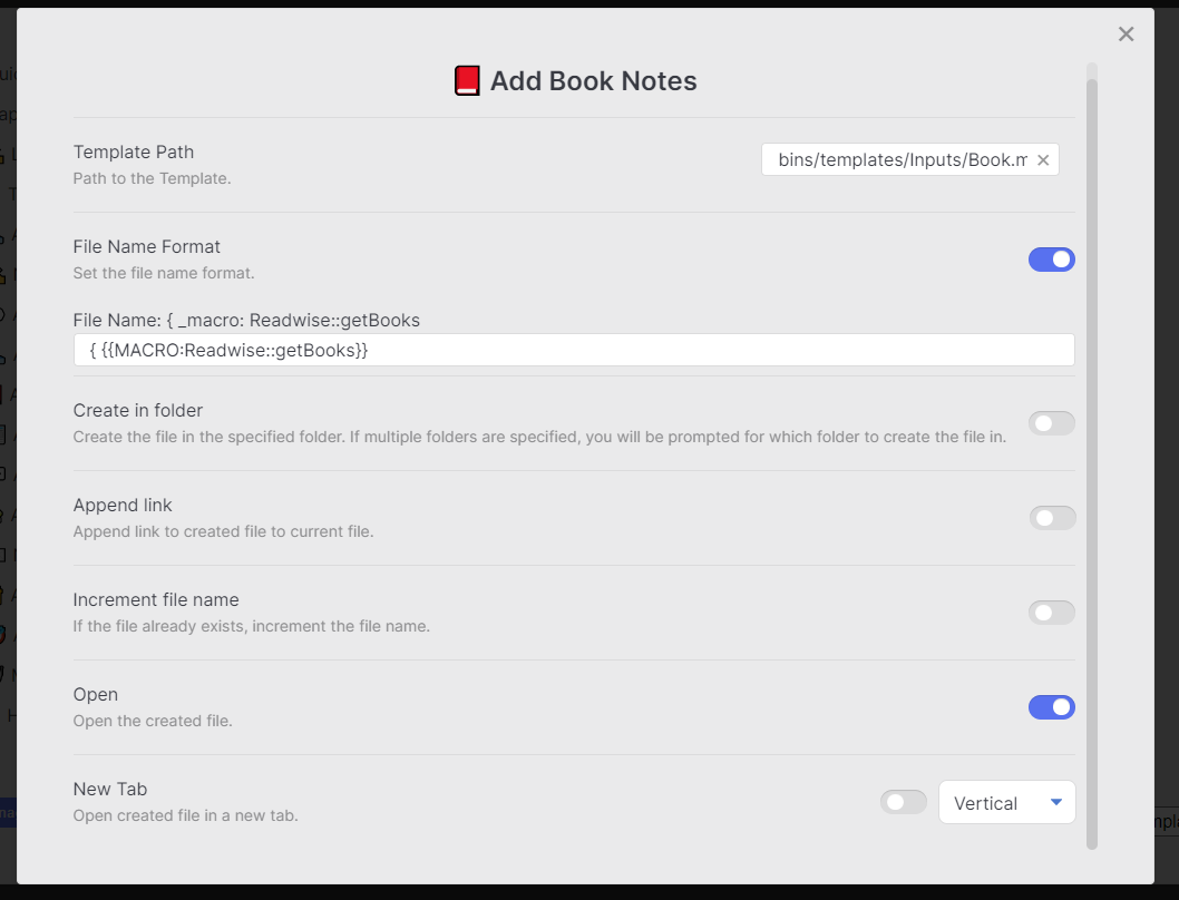 Template choice setup